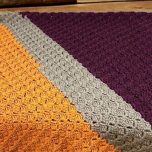Handmade‎ Hand Crocheted Color Blocked Throw Blanket Bed Scarf